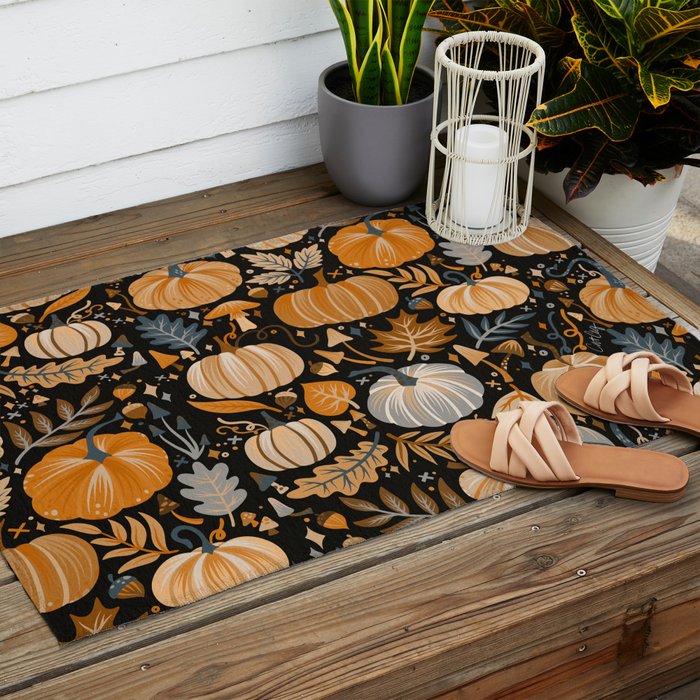 Pumpkin Confetti - Orange on Charcoal Outdoor Rug Gallery Image 2