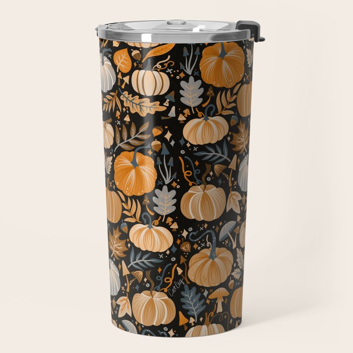 Pumpkin Confetti - Orange on Charcoal Travel Mug Gallery Image 2