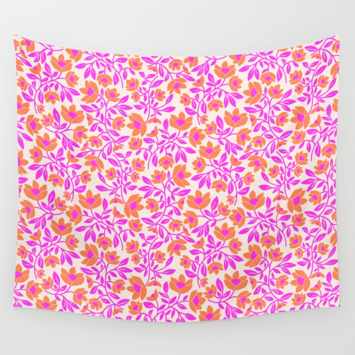 Tropical Blooms Pattern - Pink and Orange Wall Tapestry Gallery Image 1