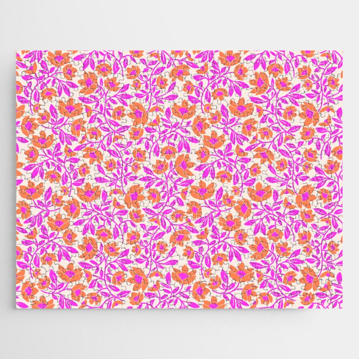 Tropical Blooms Pattern - Pink and Orange Jigsaw Puzzle Gallery Image 1