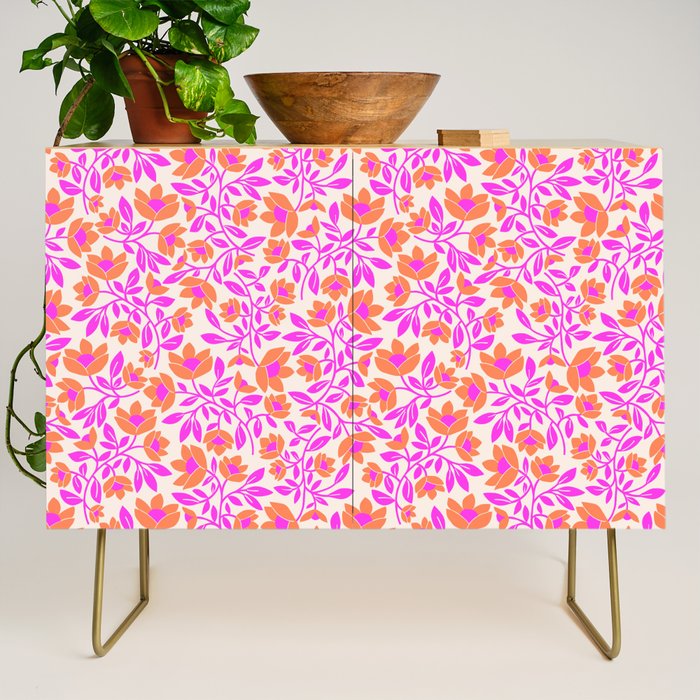 Tropical Blooms Pattern - Pink and Orange Credenza Gallery Image 1