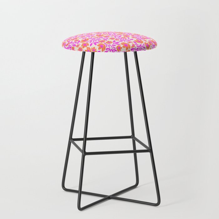 Tropical Blooms Pattern - Pink and Orange Stool Gallery Image 1