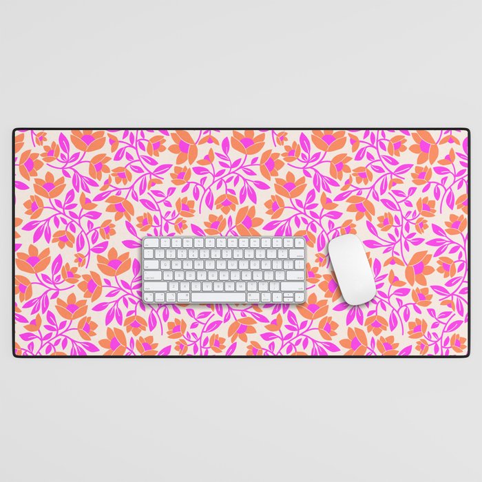 Tropical Blooms Pattern - Pink and Orange Desk Mat Gallery Image 1