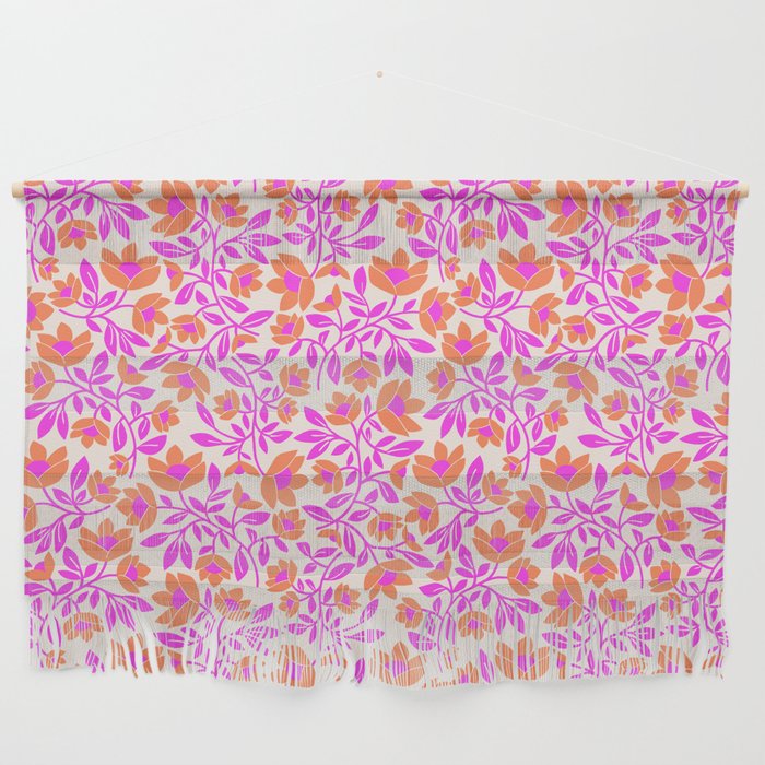 Tropical Blooms Pattern - Pink and Orange Wall Hanging Gallery Image 1