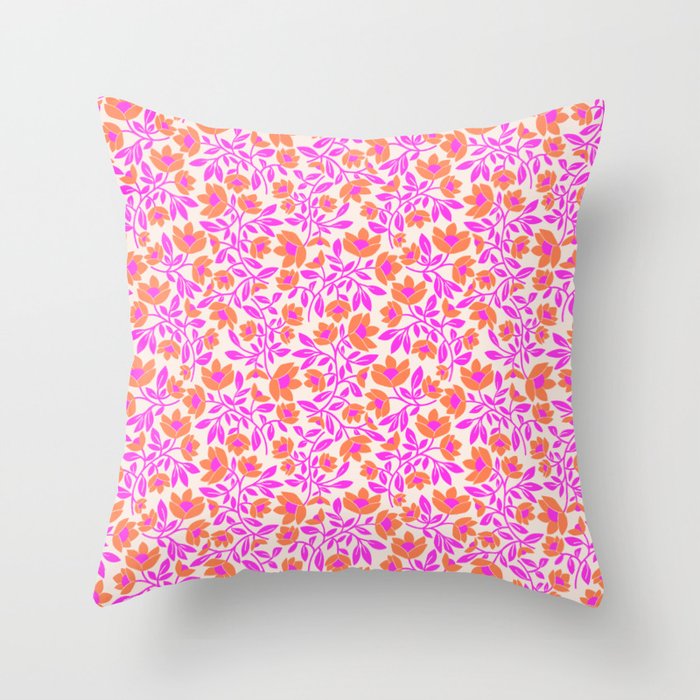 Tropical Blooms Pattern - Pink and Orange Throw Pillow Gallery Image 6