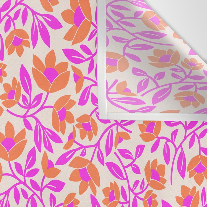 Tropical Blooms Pattern - Pink and Orange Wall Tapestry Gallery Image 3