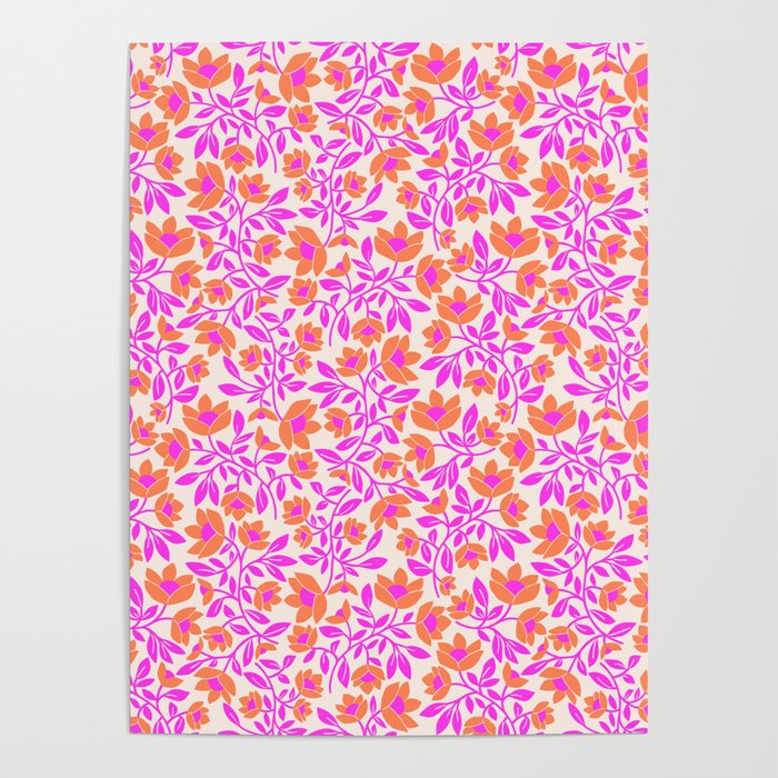 Tropical Blooms Pattern - Pink and Orange Poster Gallery Image 1