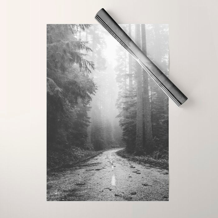 Redwood Forest Adventure Black and White - Nature Photography Wrapping Paper Gallery Image 1