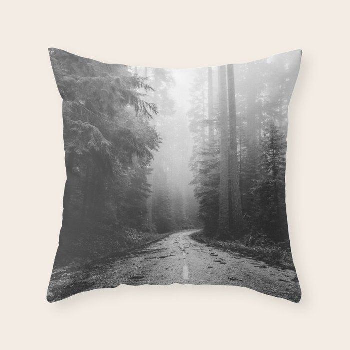 Redwood Forest Adventure Black and White - Nature Photography Throw Pillow Gallery Image 6