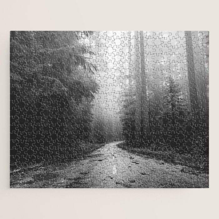 Redwood Forest Adventure Black and White - Nature Photography Jigsaw Puzzle Gallery Image 1