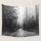 Redwood Forest Adventure Black and White - Nature Photography Wall Tapestry Gallery Image 4