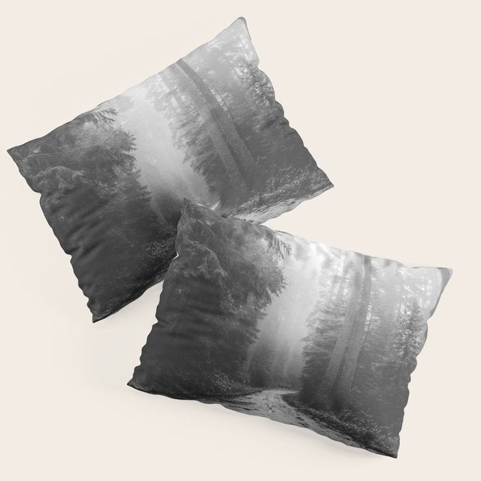 Redwood Forest Adventure Black and White - Nature Photography Pillow Sham Gallery Image 3