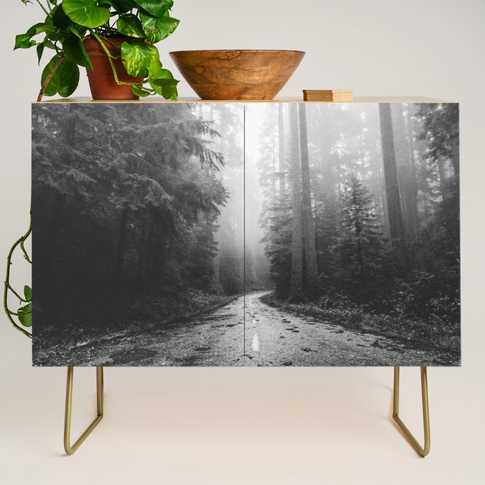 Redwood Forest Adventure Black and White - Nature Photography Credenza Gallery Image 1
