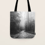Redwood Forest Adventure Black and White - Nature Photography Tote Bag Gallery Image 1