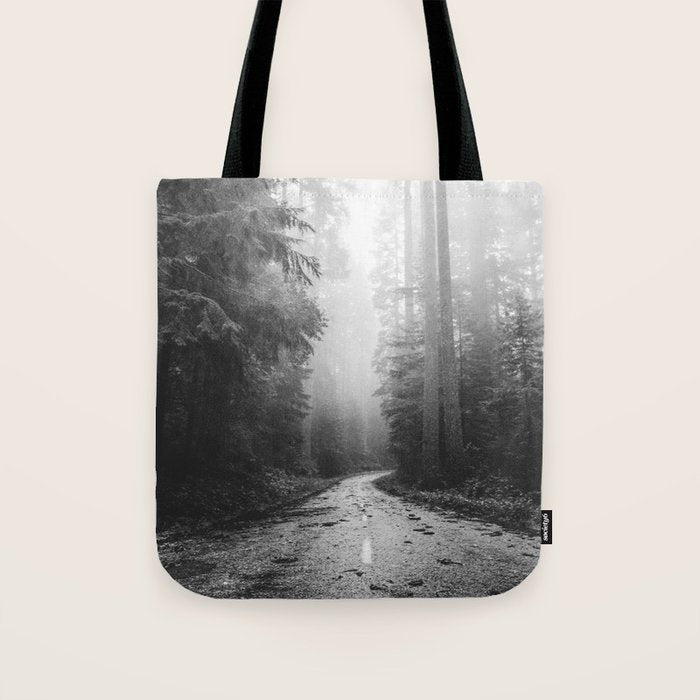 Redwood Forest Adventure Black and White - Nature Photography Tote Bag Gallery Image 1