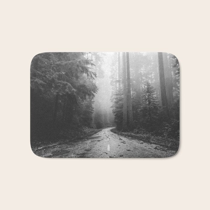 Redwood Forest Adventure Black and White - Nature Photography Bath Mat Gallery Image 1