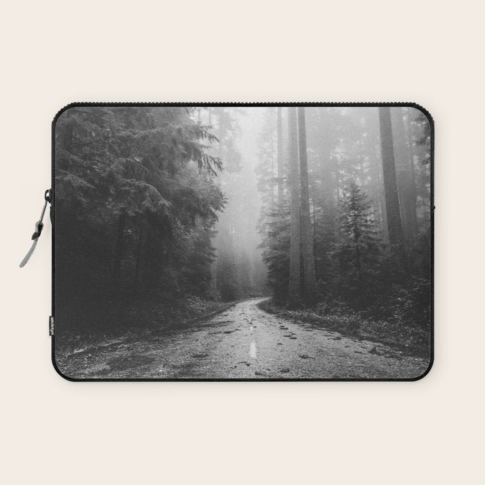 Redwood Forest Adventure Black and White - Nature Photography Laptop Sleeve Gallery Image 1