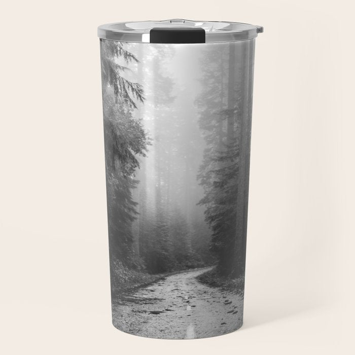 Redwood Forest Adventure Black and White - Nature Photography Travel Mug Gallery Image 1