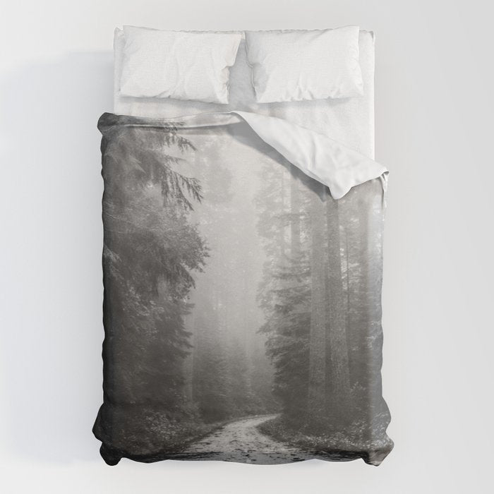 Redwood Forest Adventure Black and White - Nature Photography Duvet Cover Gallery Image 6