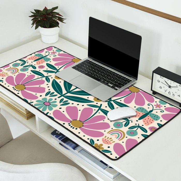 Pretty Floral - Lilac, Turquoise, Pink Desk Mat Gallery Image 2