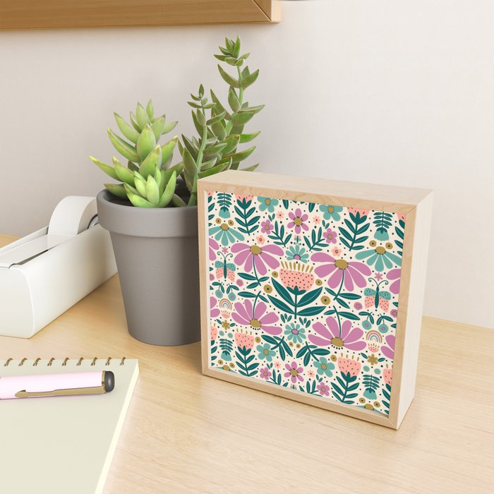 Pretty Floral - Lilac, Turquoise, Pink Mini Art Print Gallery Image 2