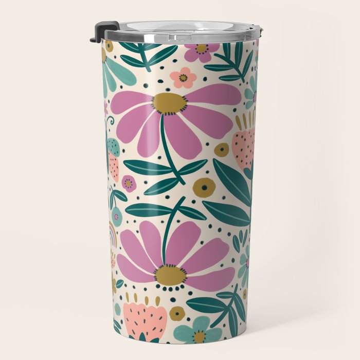 Pretty Floral - Lilac, Turquoise, Pink Travel Mug Gallery Image 3