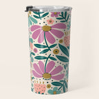 Pretty Floral - Lilac, Turquoise, Pink Travel Mug Gallery Image 3