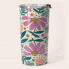 Pretty Floral - Lilac, Turquoise, Pink Travel Mug Gallery Image 2