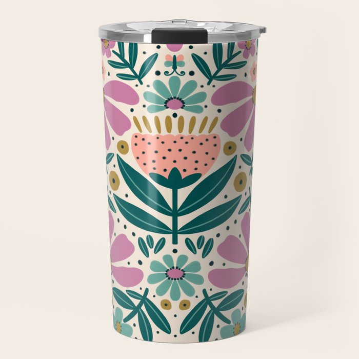 Pretty Floral - Lilac, Turquoise, Pink Travel Mug Gallery Image 1