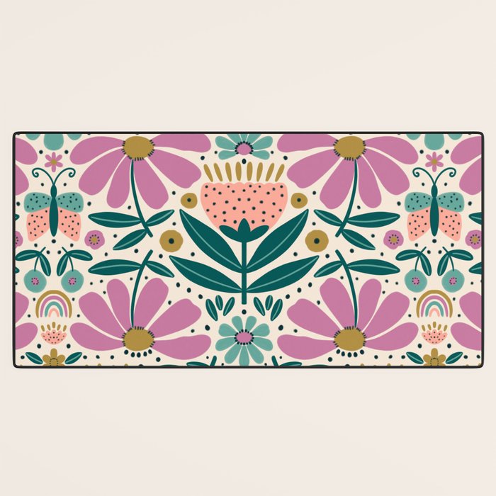 Pretty Floral - Lilac, Turquoise, Pink Desk Mat Gallery Image 3