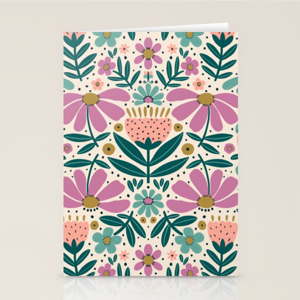 Pretty Floral - Lilac, Turquoise, Pink Stationery Card Gallery Image 2