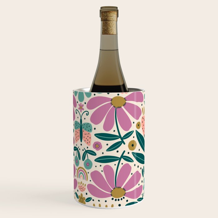 Pretty Floral - Lilac, Turquoise, Pink Wine Chiller Gallery Image 2