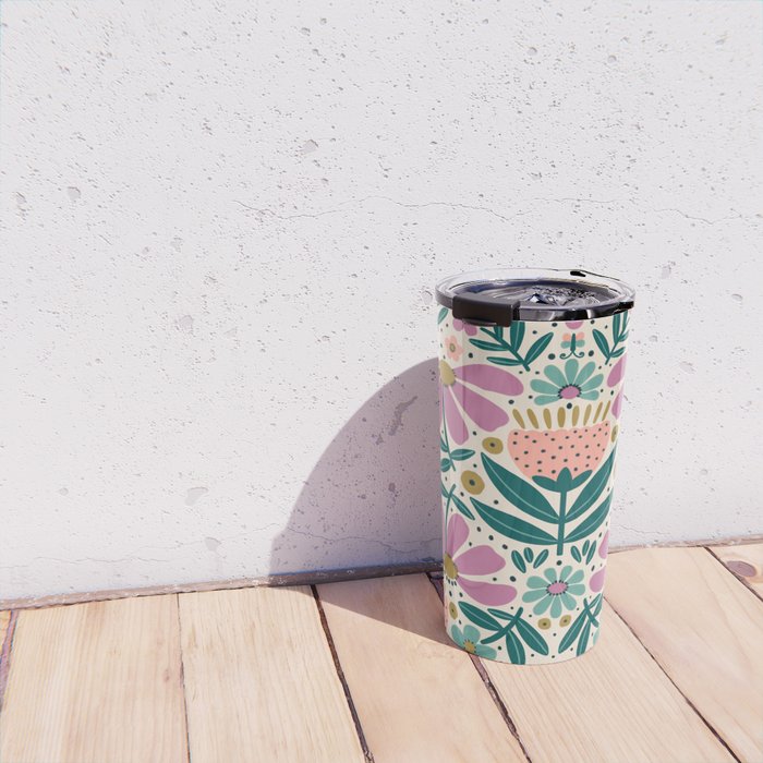 Pretty Floral - Lilac, Turquoise, Pink Travel Mug Gallery Image 4