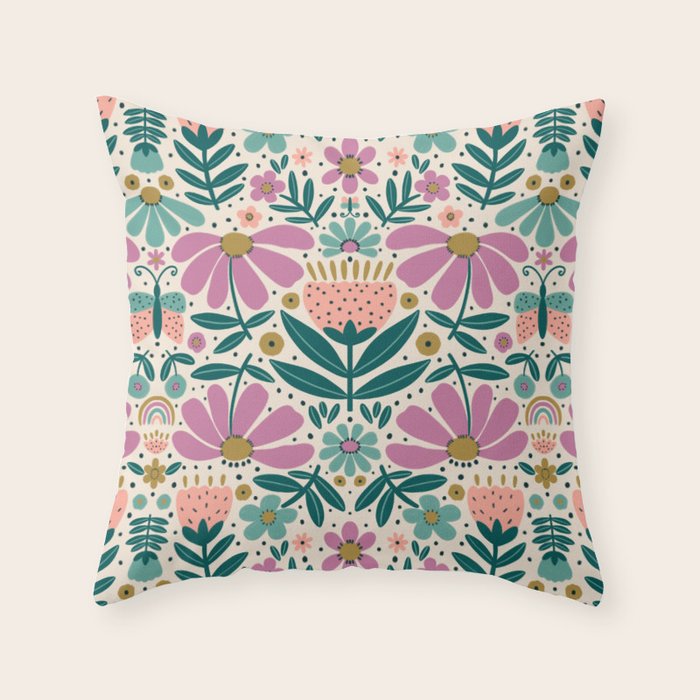 Pretty Floral - Lilac, Turquoise, Pink Throw Pillow Gallery Image 6