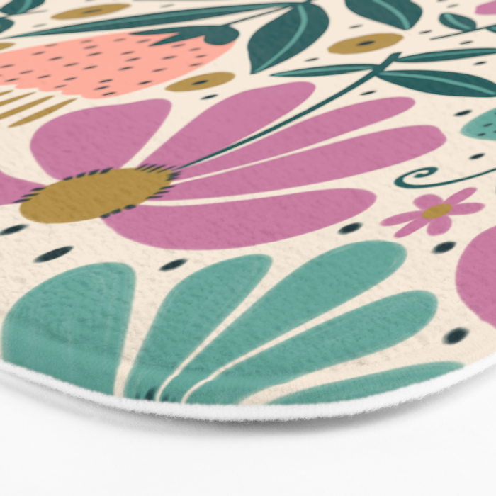 Pretty Floral - Lilac, Turquoise, Pink Bath Mat Gallery Image 3