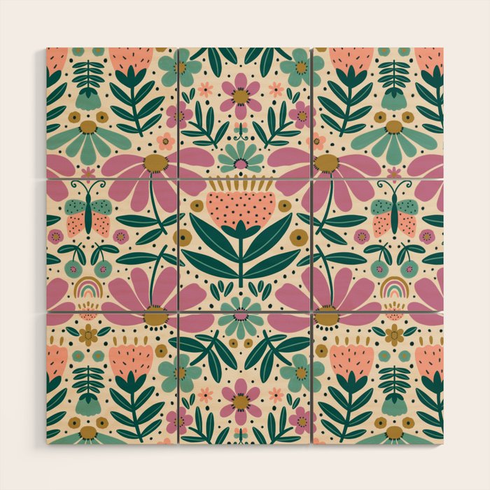 Pretty Floral - Lilac, Turquoise, Pink Wood Wall Art Gallery Image 1