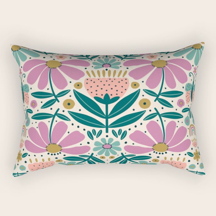 Pretty Floral - Lilac, Turquoise, Pink Rectangular Pillow Gallery Image 2