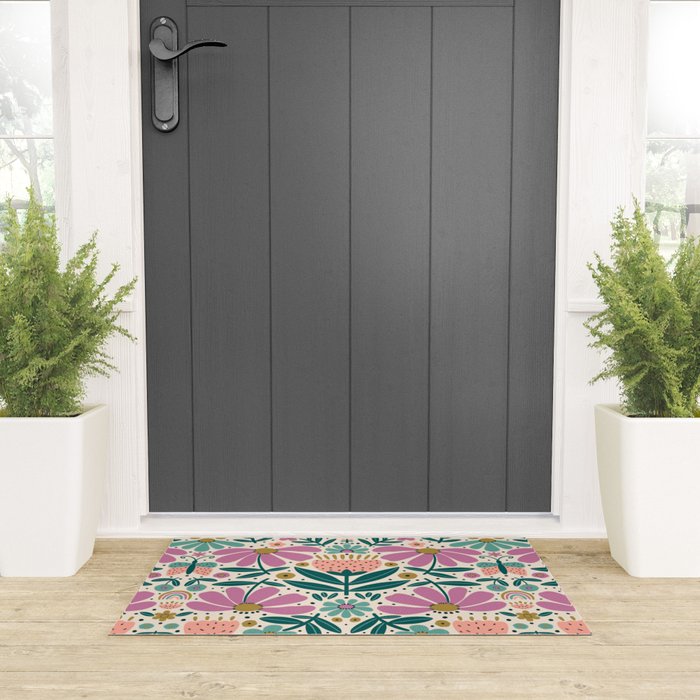 Pretty Floral - Lilac, Turquoise, Pink Welcome Mat Gallery Image 3