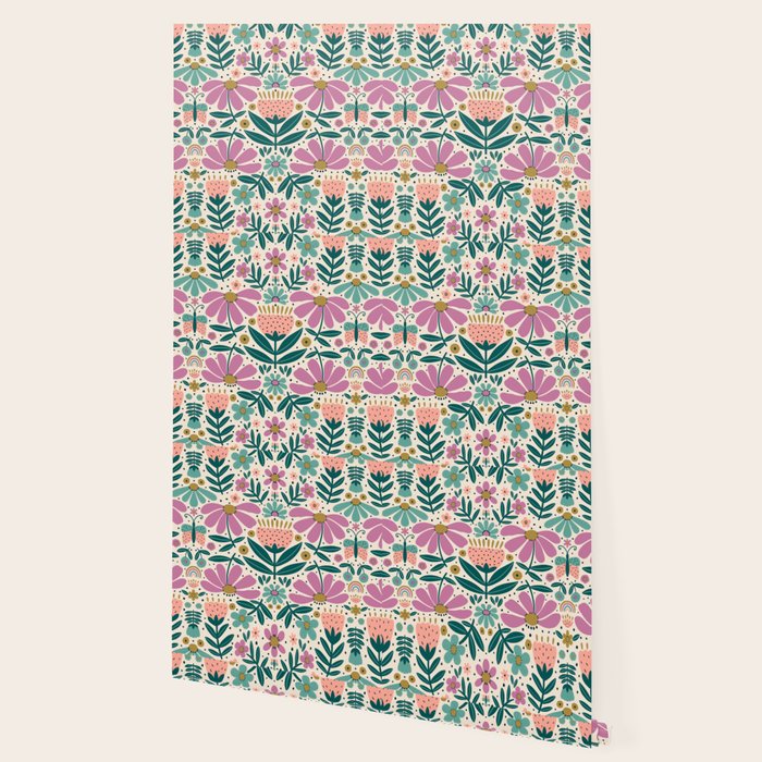 Pretty Floral - Lilac, Turquoise, Pink Wallpaper Gallery Image 2