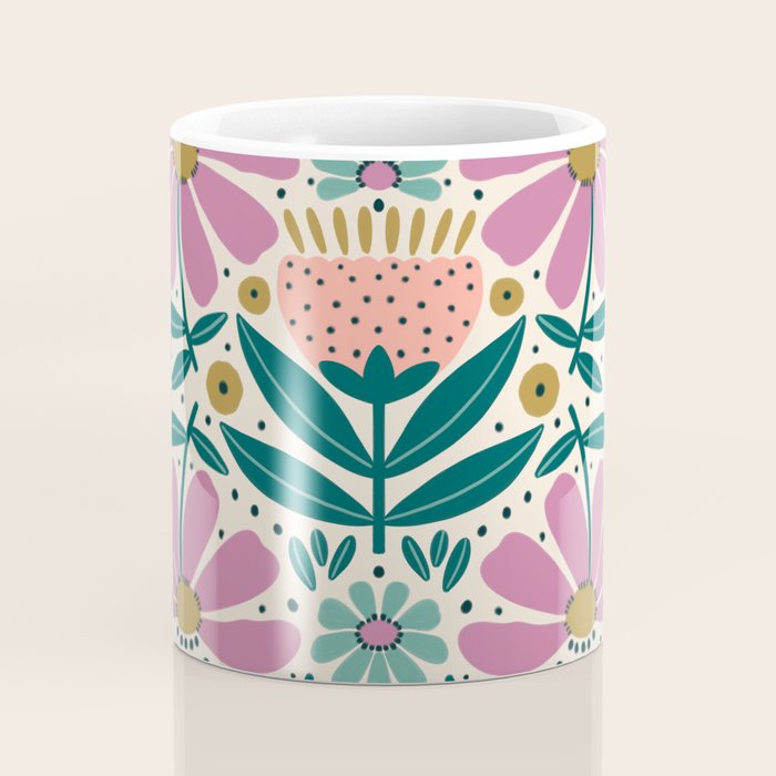 Pretty Floral - Lilac, Turquoise, Pink Coffee Mug Gallery Image 4