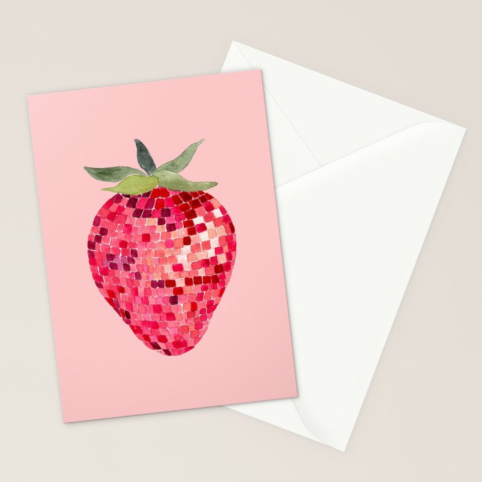 Disco Ball Strawberry Stationery Card Gallery Image 2