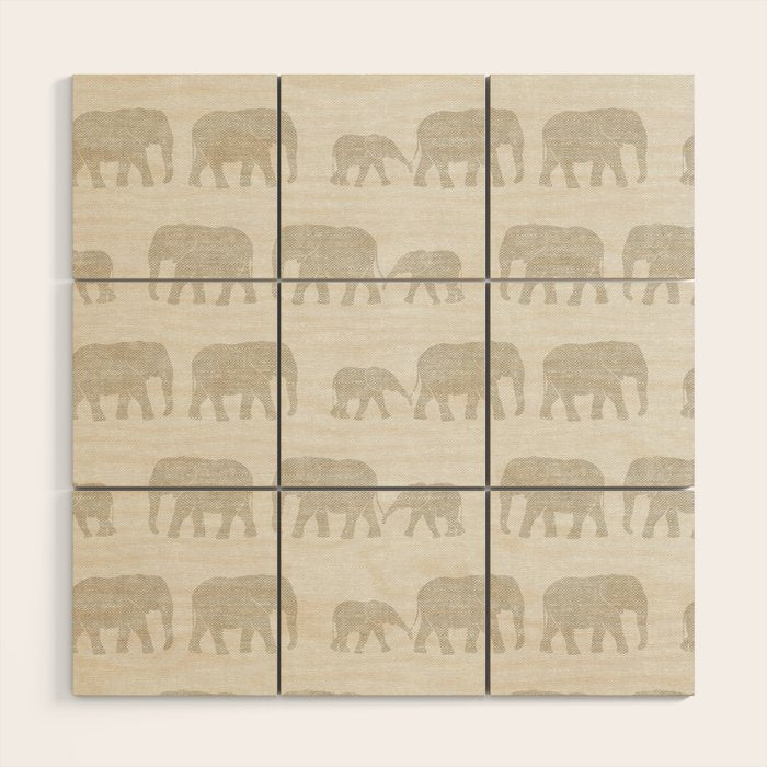 elephant march - beige Wood Wall Art Gallery Image 1
