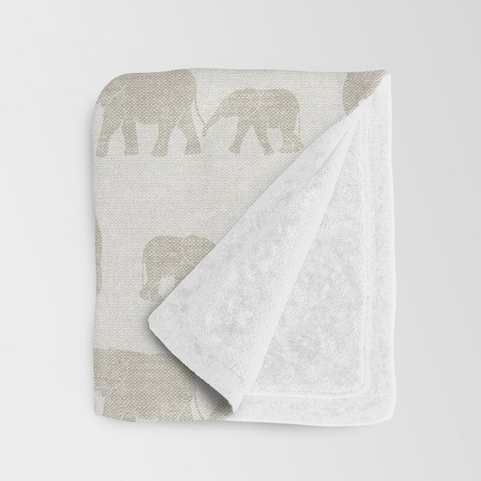 elephant march - beige Throw Blanket Gallery Image 3