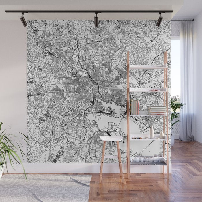 Baltimore White Map Wall Mural Gallery Image 1