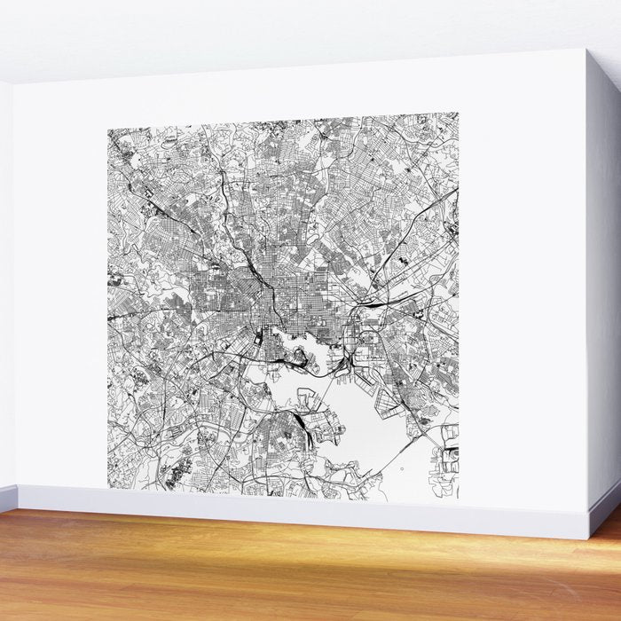 Baltimore White Map Wall Mural Gallery Image 2