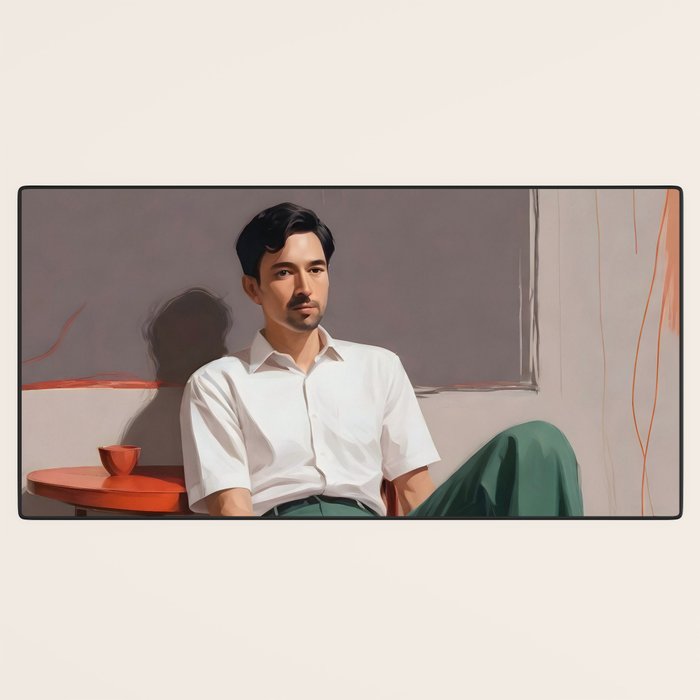 Dolce Far Niente, The sweetness of doing nothing, man sitting idle living in the moment, slow living calm peace of mind, positivity mindset slow down Desk Mat Gallery Image 3