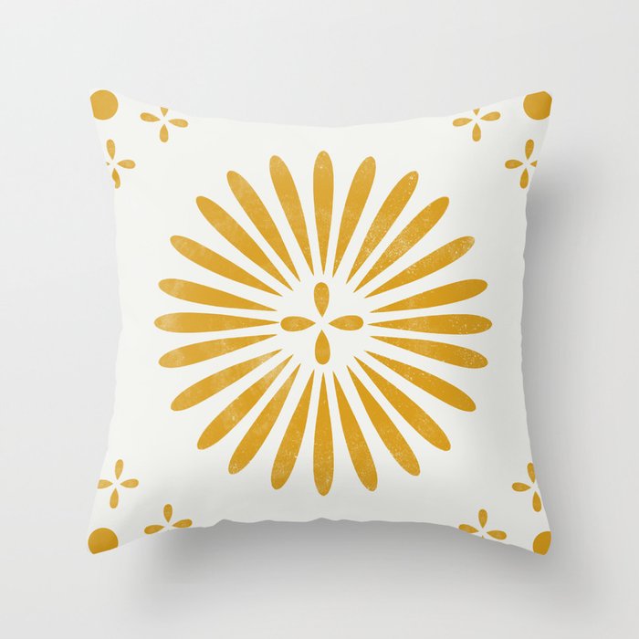 Happy Sunshine - yellow art, sunshine, boho art, bohemian, tile, home decor, yellow, yellow art print Throw Pillow Gallery Image 6
