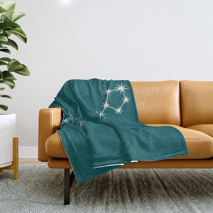 Pisces Zodiac Star Constellation Line Art Deep Teal Throw Blanket Gallery Image 1