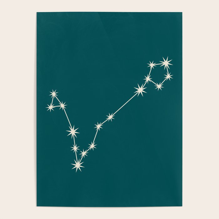 Pisces Zodiac Star Constellation Line Art Deep Teal Poster Gallery Image 4