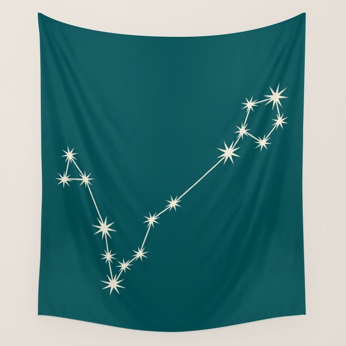 Pisces Zodiac Star Constellation Line Art Deep Teal Wall Tapestry Gallery Image 1